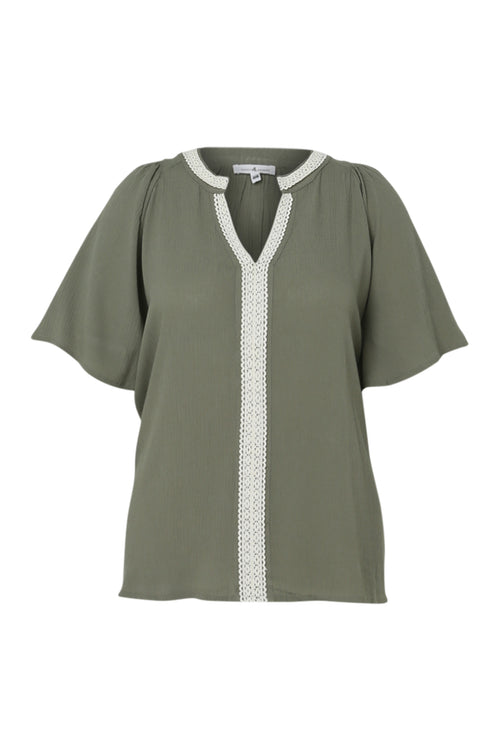 Blouse en viscose unie et macramé-Paprika-10
