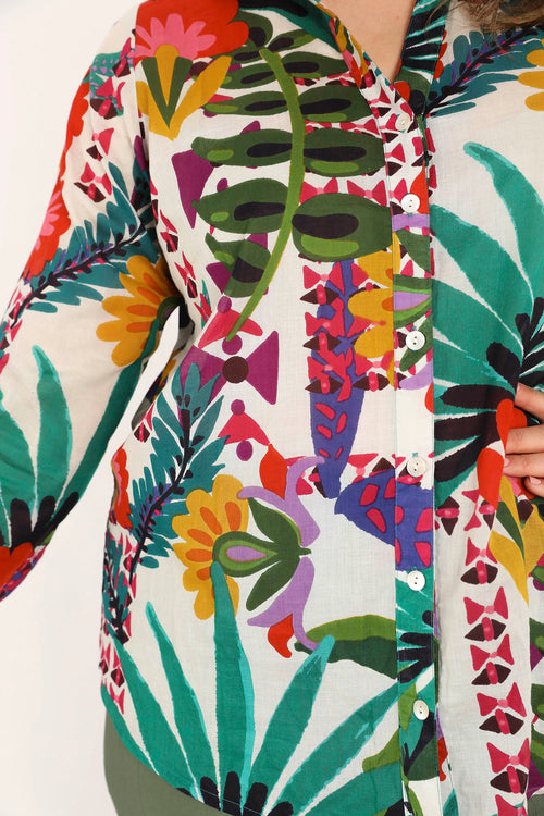 Blouse van katoen met tropische print-Paprika-5