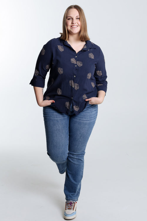 Chemise en coton unie avec feuilles brodées-Paprika-9