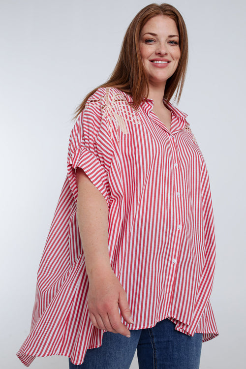 Chemise oversize rayée en coton avec broderies-Paprika-6