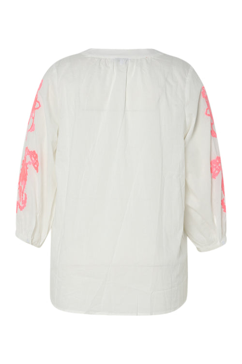 Blouse en coton avec broderies-Paprika-11