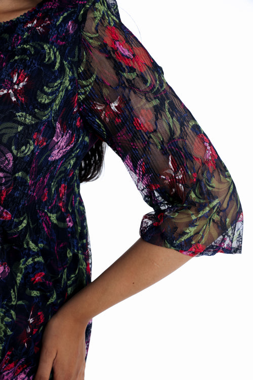 Tuniek van kant met bloemenfolkprint-Paprika-4