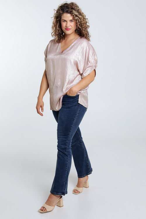 Effen, glanzende blouse met ballonmouwen-Paprika-7