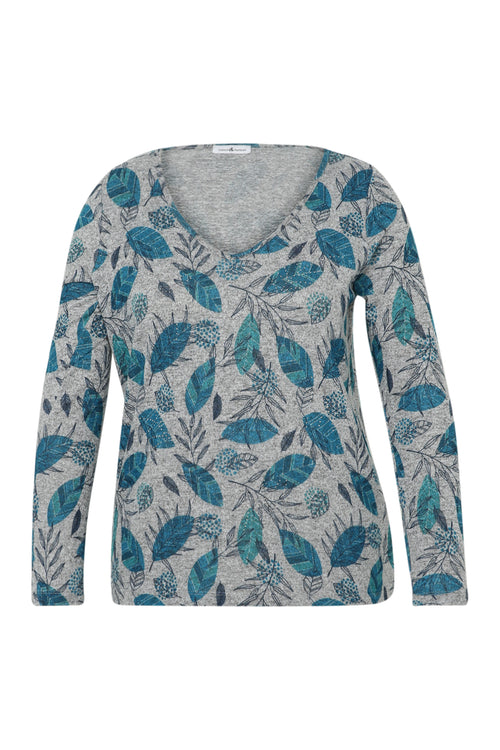 Warm gebreid T-shirt met bladprint en strasssteentjes-Paprika-10