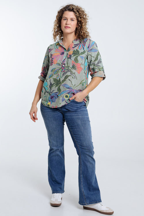 Blouse en gaze de coton imprimé floral-Paprika-8