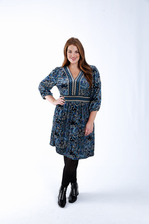 Jurk van fluweel met paisleyprint-Paprika-8
