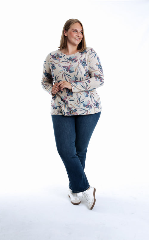 T-shirt van warme gebreide stof met bloemenprint-Paprika-7