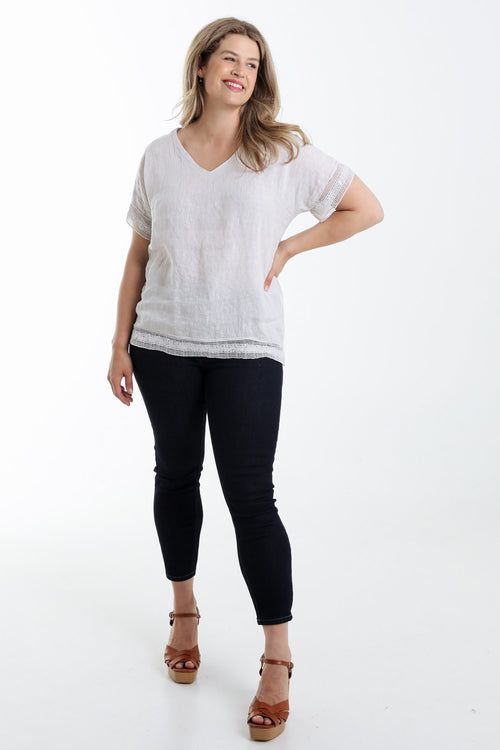 Blouse van effen linnen met sequindetails-Paprika-8