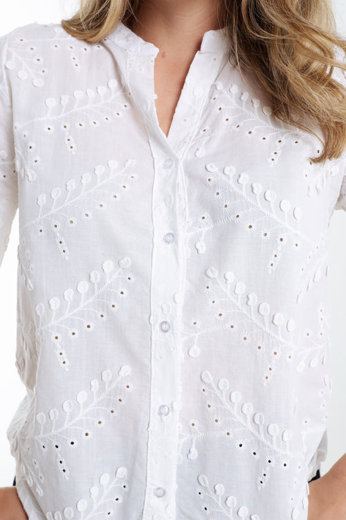 Blouse en coton unie avec fleurs brodées-Paprika-4
