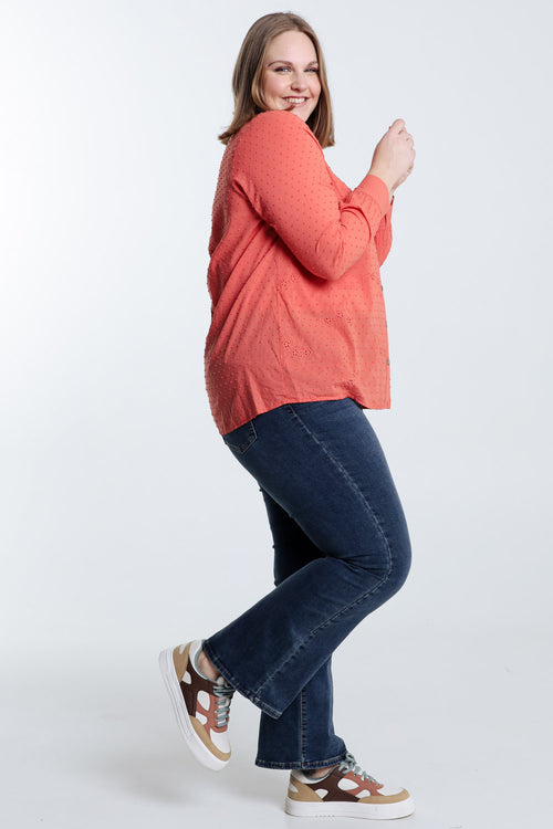 Blouse en coton unie broderies et plumetis-Paprika-7