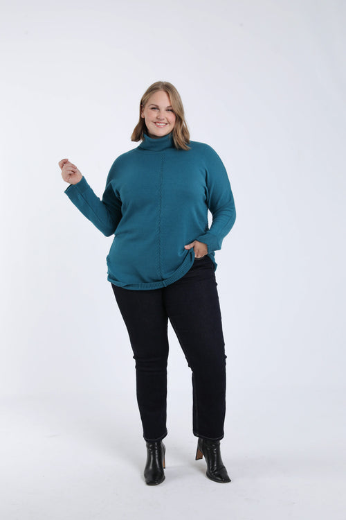 Pull tunique col roulé uni-Paprika-6