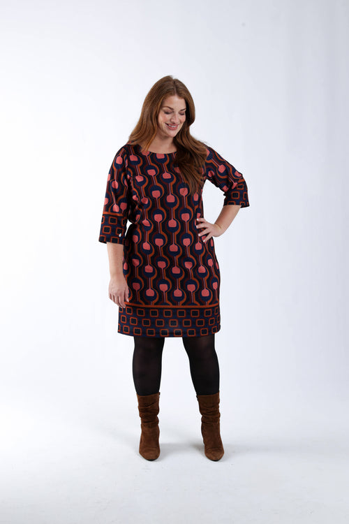 Jurk met grafische print en nauwsluitend model-Paprika-5