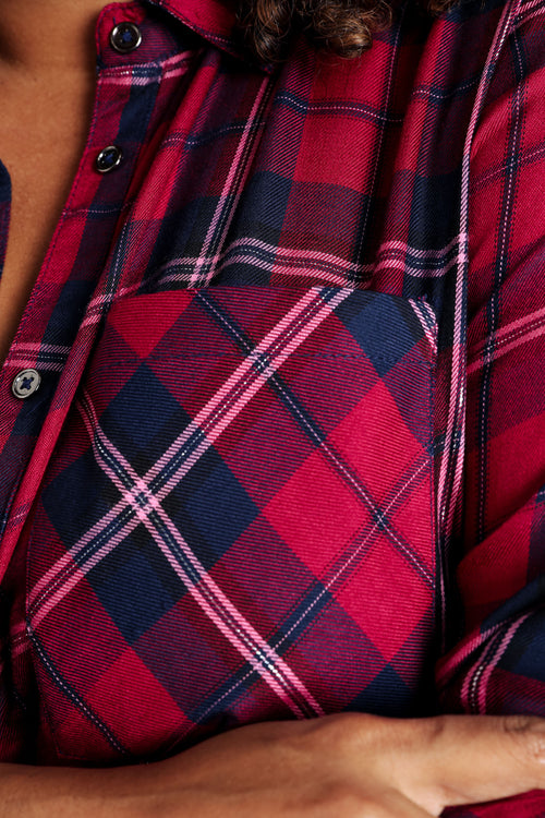 Lang, geruit hemd in viscose met lurex-Paprika-6