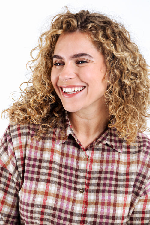 Blouse van katoen met geruit dessin-Paprika-3