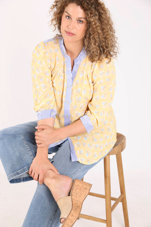 Blouse van viscose met bloemen- en streepdessin-Paprika-9
