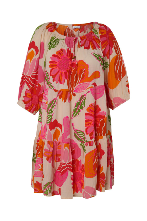 Robe courte en viscose imprimé floral-Paprika-10
