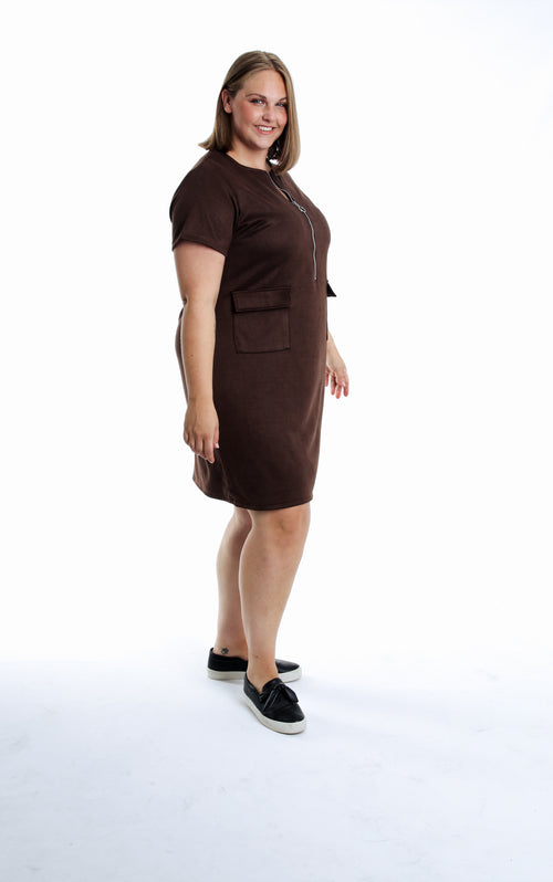 Robe en effet suédine unie-Paprika-6