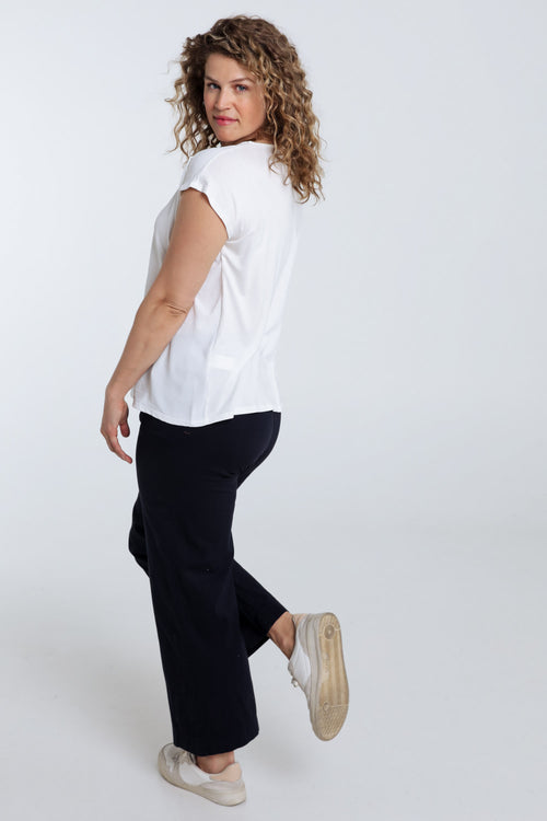 T-shirt van twee materialen met ronde hals en lus-Paprika-2