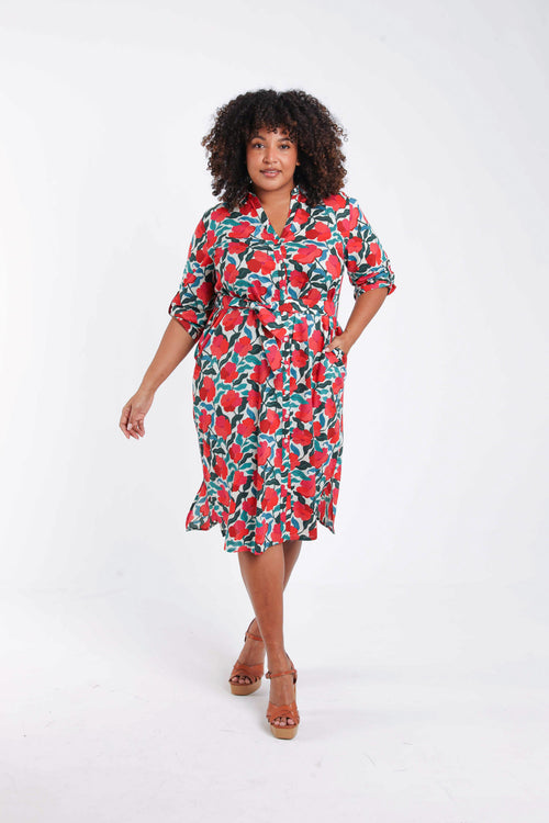 Jurk van viscose met bloemenprint-Paprika-7