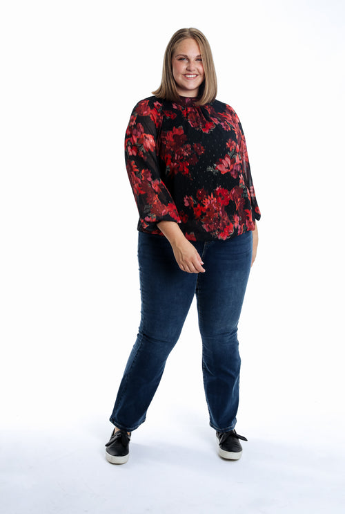 Blouse met print van wazige bloemen-Paprika-7