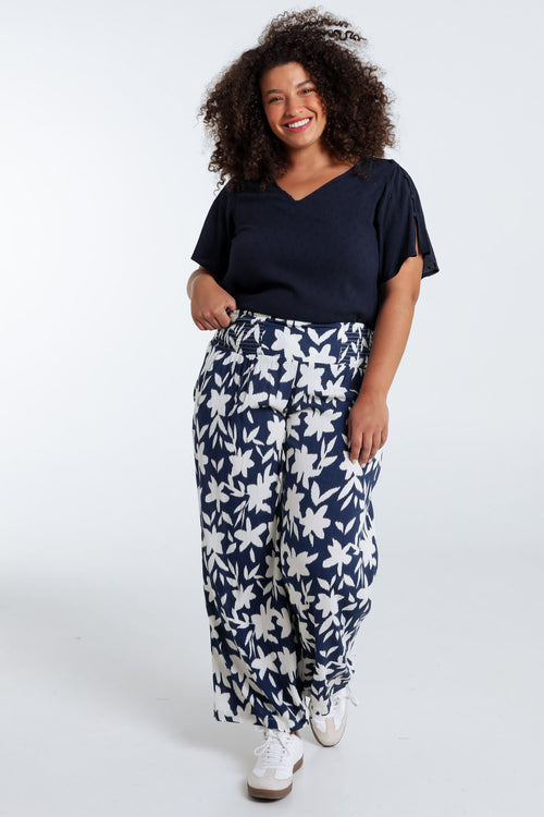Pantalon large en viscose imprimé floral-Paprika-9
