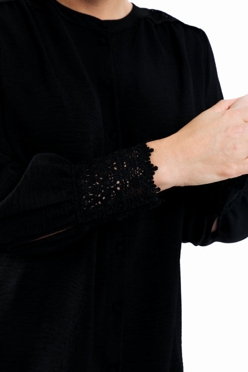 Blouse unie avec dentelle-Paprika-5