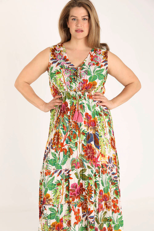 Robe en viscose imprimé fleuri avec lurex-Paprika-5