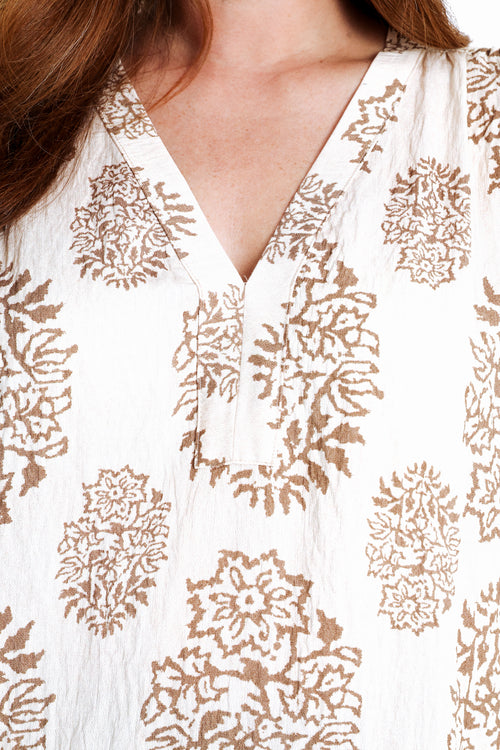 Blouse en viscose imprimé cachemire avec dos filet-Paprika-4