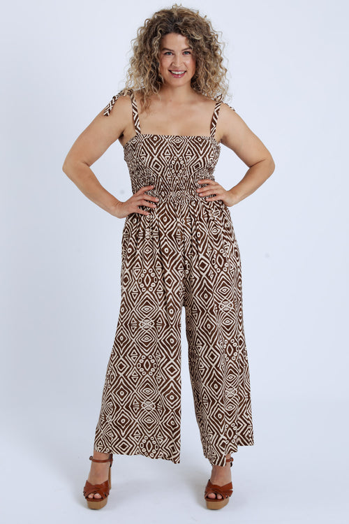 Combinaison en viscose avec smock imprimé ethnique-Paprika-8