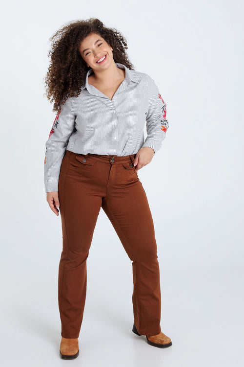 Pantalon uni en coton-Paprika-7