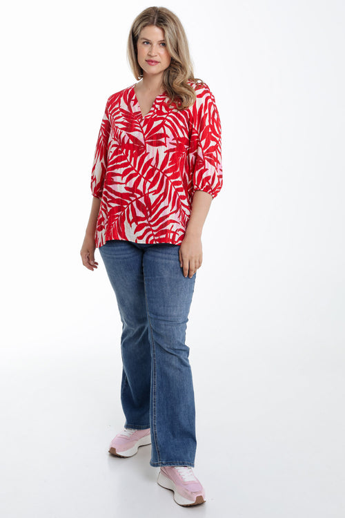 Blouse en viscose imprimé feuillage-Paprika-9