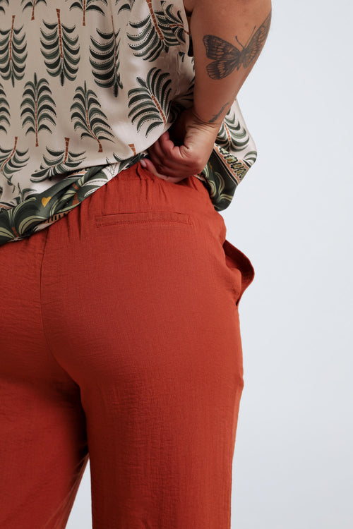Pantalon large en viscose uni-Paprika-6