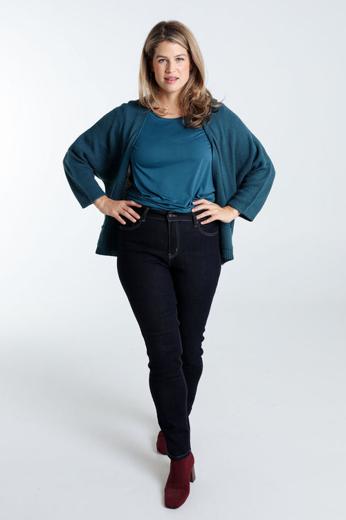 Lange, effen cardigan in rijstkorrel-Paprika-9