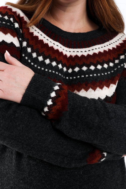 Jurk trui met jacquardmotief-Paprika-4