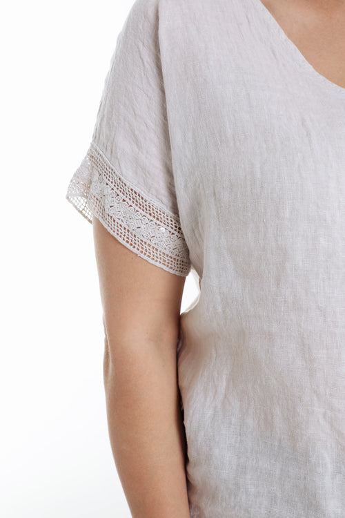 Blouse van effen linnen met sequindetails-Paprika-6