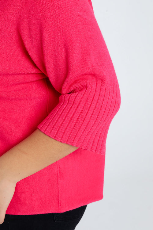 Lange, effen trui in viscose met boord onderaan-Paprika-7