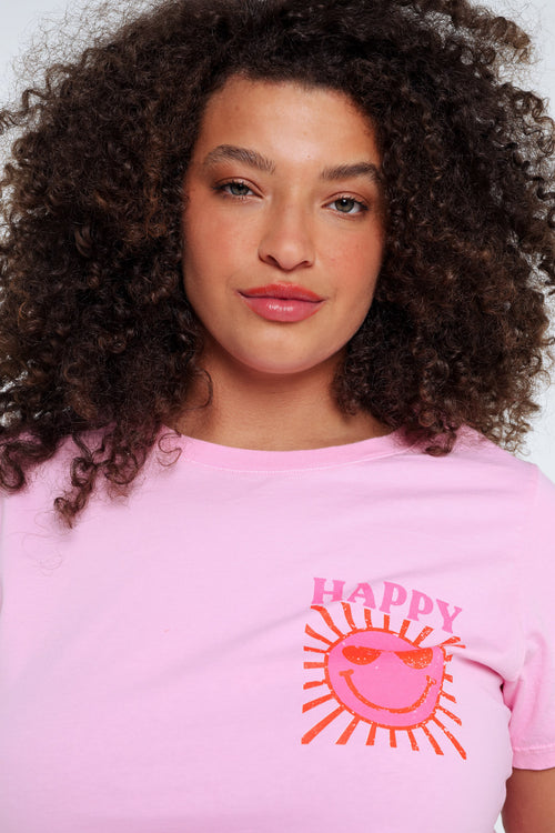 Effen katoenen T-shirt met zonafdruk-Paprika-5