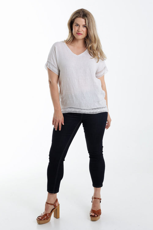 Blouse van effen linnen met sequindetails-Paprika-9