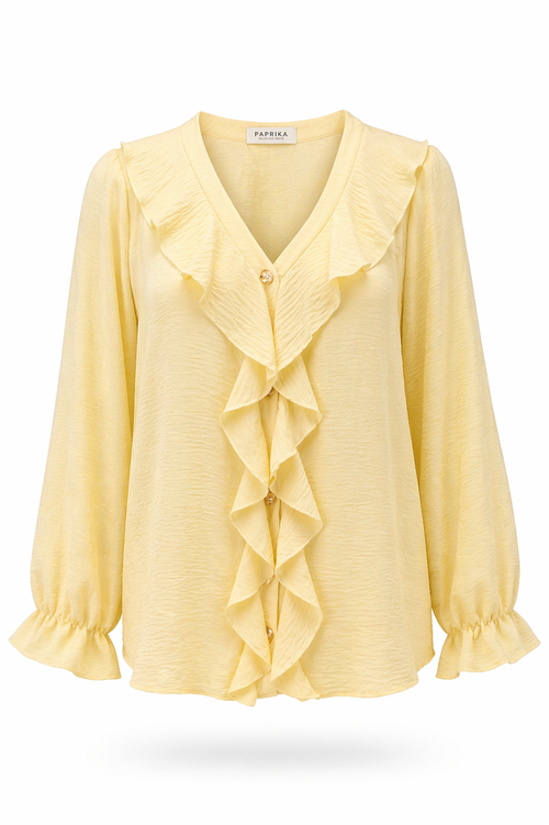 Blouse unie avec volants-Paprika-10