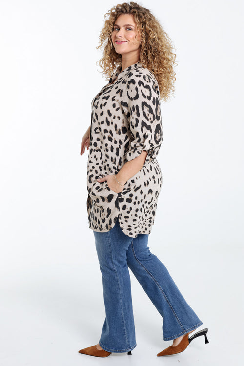 Lange linnen blouse met dierenprint-Paprika-7