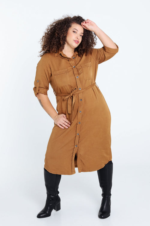 Halflange, effen tuniekjurk in tencel/linnen-Paprika-7