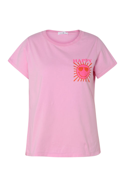Effen katoenen T-shirt met zonafdruk-Paprika-10