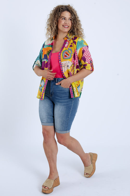 Chemisier en coton imprimé tropical-Paprika-9