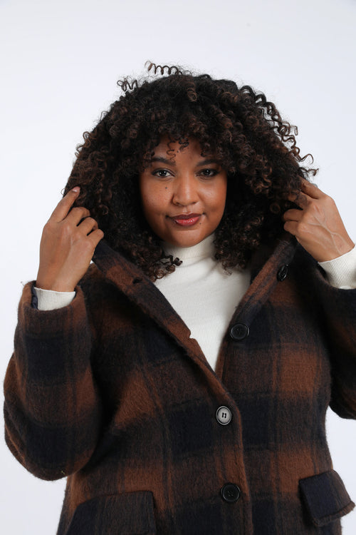 Wollen mantel met ruitpatroon en capuchon-Paprika-6