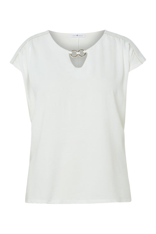 T-shirt van twee materialen met ronde hals en lus-Paprika-10