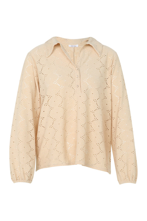 Effen T-shirt met opengewerkte bloemen-Paprika-10