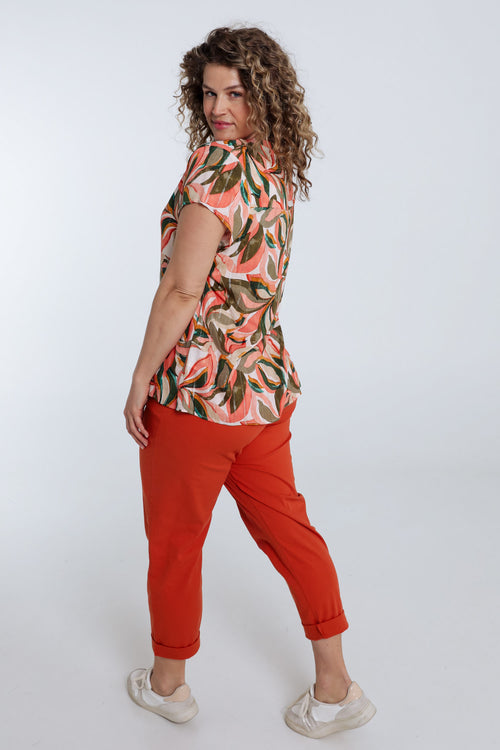 Blouse en viscose imprimé feuillage-Paprika-2