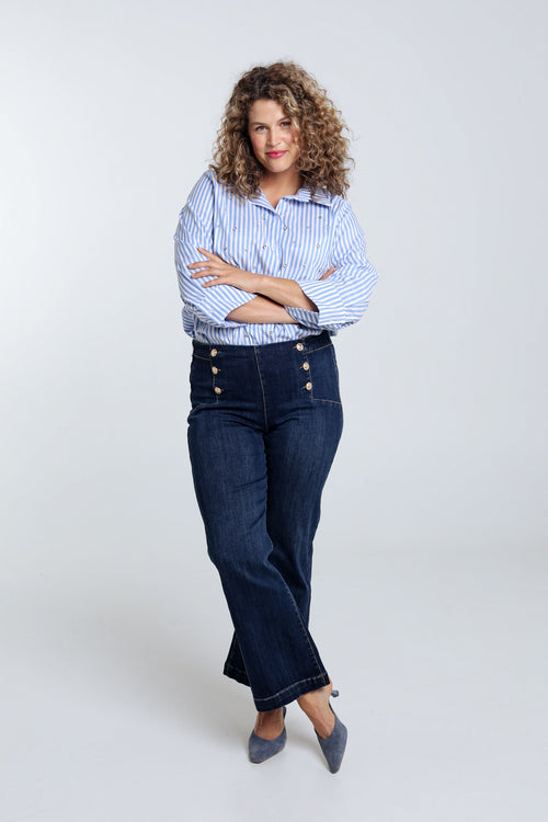 Effen kickflare palazzojeans met 6 gouden knopen-Paprika-8