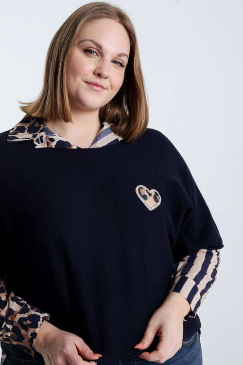 Pull cape uni avec coeur-Paprika-6