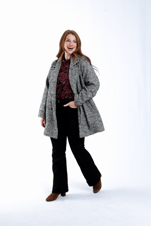 Manteau mi-long motif chevrons-Paprika-7